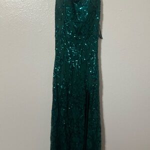 Emerald Green Sequin Embellished Evening Gown
